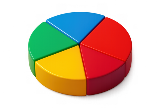Colorful pie chart presenting data analysis and information distribution, showing business statistics and financial results with transparent background