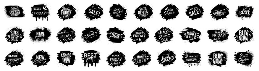 Black Friday badges, label, tags for sale and promotion. Black friday sale banners collection. Black friday sale banners on ink brush