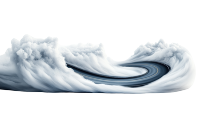 Curved Road Amidst Cloudy Waves on Transparent Background