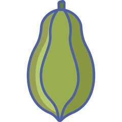 Stylized Illustration Of A Green Papaya Fruit With A Blue Outline On A Transparent Background