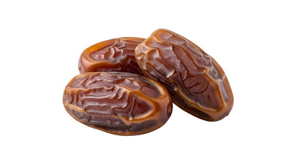 Three fresh dates arranged closely together, isolated on transparent background sweet and nutritious snack