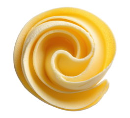 Single elegant butter curl in decorative swirl ribbon shape, isolated on transparent background