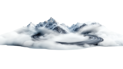 Mountain Road Surrounded by Mist and Clouds on Transparent Background
