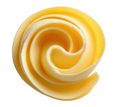 Single elegant butter curl in decorative swirl ribbon shape, isolated on transparent background