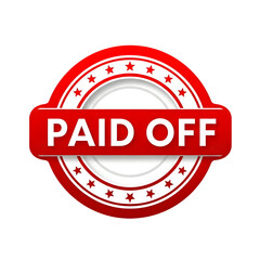 Paid off badge design with red and white colors and star elements concept graphic resource length must be exactly 160 characters