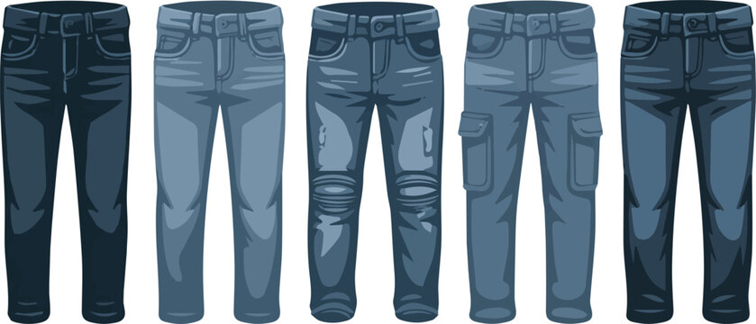 Isolated a kinds of deferent modern boy jeans pant vector art with white background.