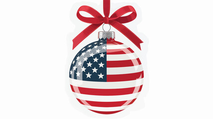 A patriotic christmas ornament featuring the american flag design hanging from a red ribbon and bow isolated on a white background silhouette