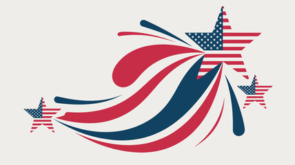 Abstract patriotic explosion of red white and blue stripes and stars in a dynamic silhouette for american celebrations