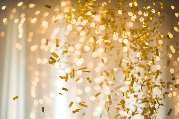 Golden Confetti Showering Down Against a Backdrop of Sparkling, Blurry Festive Lights (Celebration)