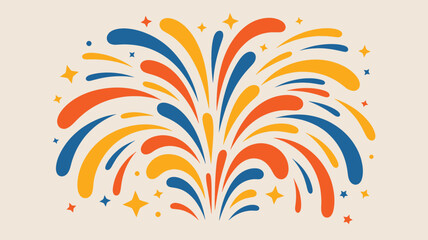Obraz premium Abstract colorful fireworks explosion silhouette bursting with vibrant orange blue and yellow shapes against a light background