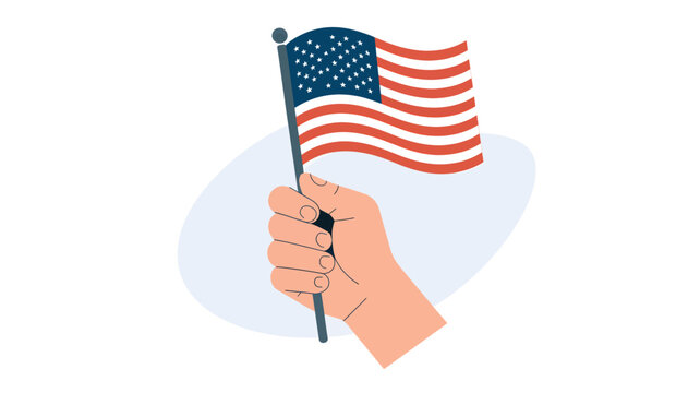 Hand holding a waving american flag in silhouette against a soft oval background celebrating patriotism and national pride silhouette