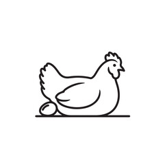 Chicken laying egg silhouette vector icon on white background
