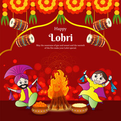 Vector illustration of Happy Lohri social media template