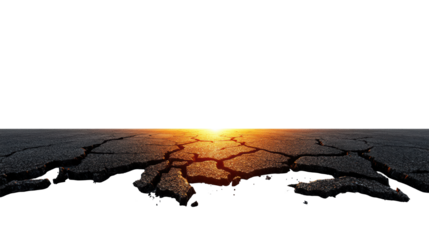 Cracked Road at Sunrise on Transparent Background