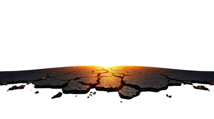 Obraz premium Cracked Road Leading into a Sunset Horizon on Transparent Background