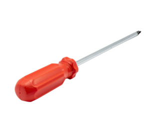 Red Screwdriver Tool with Silver Metal Shaft and Orange Handle Isolated on Transparent Background Softly Lit for a Clean Professional Presentation