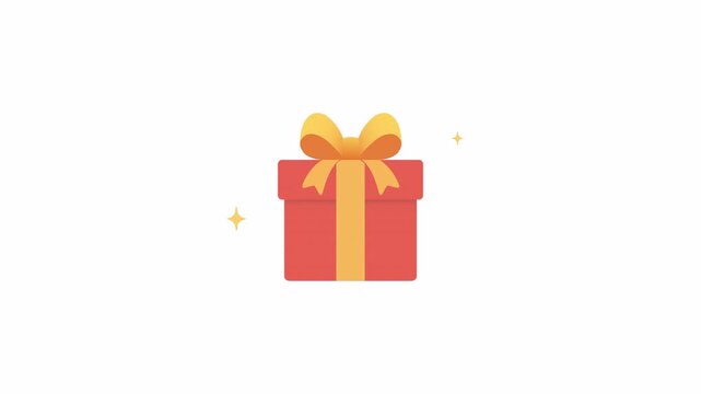 Looping celebration gift box animation with golden ribbon and glitter effect. Flat vector present icon for event rewards, party UI, birthdays, and surprise graphics. Transparent alpha channel.
