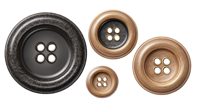 Set of assorted colorful sewing buttons for clothing garment craft decoration and accessory making isolated on white background