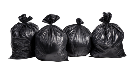 Set of black garbage bags made for household waste collection cleaning and disposal tasks isolated on white background