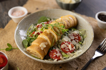 Roll omelette stuffed with chesse