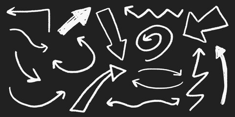 Crayon arrows in sketch style with swirling doodles and messy scribble lines, chalk underlines and gritty grunge texture.