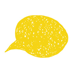 Crayon text box speech bubble in bright yellow with jagged sketch edges. Naive hand drawn lines. Chalkboard empty for writing.