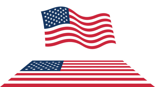 Stylized american flag waving above a flat american flag displayed on a surface silhouette