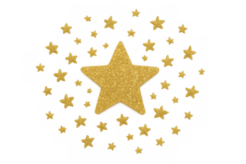 Golden glitter star pattern spreading on transparent background, symbolizing celebration, luxury, and success
