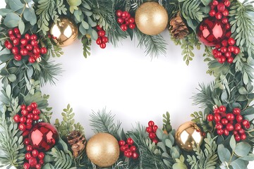 Festive Christmas Wreath Adorned with Berries, Ornaments, and Greenery Creates a Holiday Ambiance.