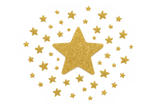 Golden glitter star pattern spreading on transparent background, symbolizing celebration, luxury, and success