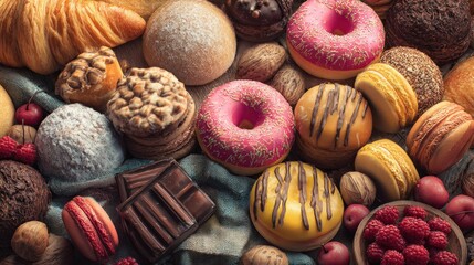 A vibrant assortment of baked goods creates a tempting and visually engaging display