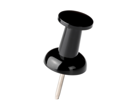 Shiny Black Push Pin with Silver Metal Pin Isolated on Black Background Studio Photo