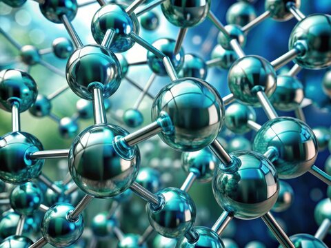 Abstract 3d molecular structure with glowing blue spheres and connecting rods