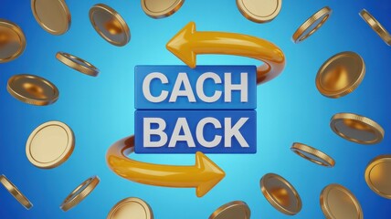 Cash back concept with gold coins and arrows financial incentive promotion and money saving offer 3D rendering