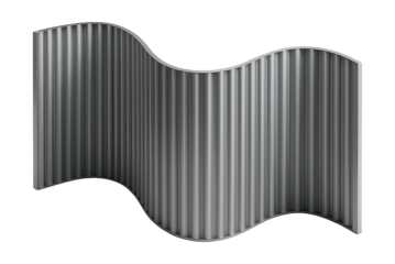 Curved corrugated metal fence enhances modern office aesthetics and professionalism.