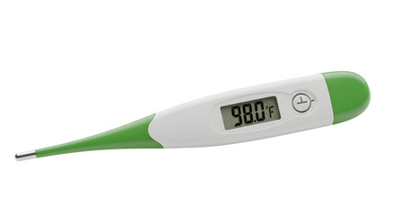 Digital thermometer showing a temperature of 986 degrees fahrenheit isolated on transparent background