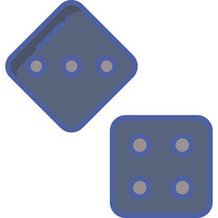 Two Blue Dice One Showing Three Dots The Other Showing Four Dots With A Dark Blue Border Isolated On A Transparent Background