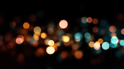A mesmerizing display of soft bokeh lights in various colors like orange, blue, and white, creating a dreamy and festive atmosphere against a dark background.