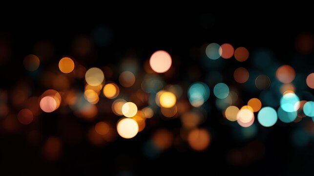 A mesmerizing display of soft bokeh lights in various colors like orange, blue, and white, creating a dreamy and festive atmosphere against a dark background. - Powered by Adobe