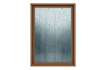 Obraz premium Raindrops splashing and flowing on window glass with a wooden frame during heavy rain weather