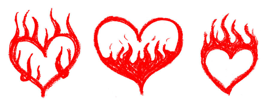 Heart In Flames Crayon Chalk Drawing Doodle PNG Transparent