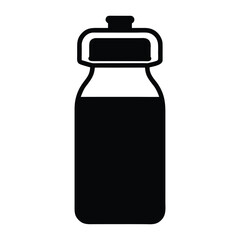 Black and white vector illustration of a filled bottle container with a cap for storage use