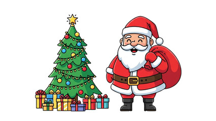 Fototapeta premium Festive cheer with Santa, tree, and gifts, a delightful holiday scene