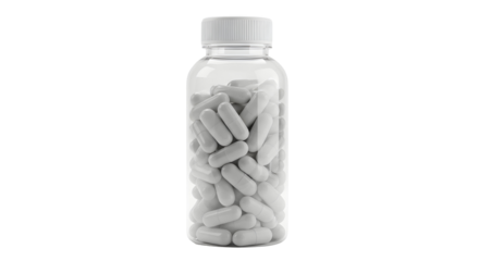 Bottle of white pills isolated on transparent background