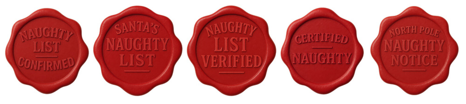 Naughty list red wax seal stamp set &mdash; festive Christmas Santa Claus approval badges