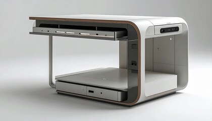 Minimalist smart-integrated storage table with modular design, built-in USB ports, and seamless side storage units,