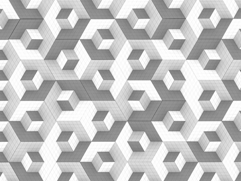 Fototapeta Abstract 3D Geometric Cubes Pattern in White and Gray