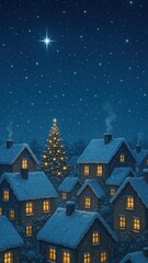 Fototapeta premium Cozy winter village night mobile wallpaper