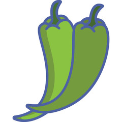 Two Fresh Green Chili Peppers With Blue Outline On Transparent Background