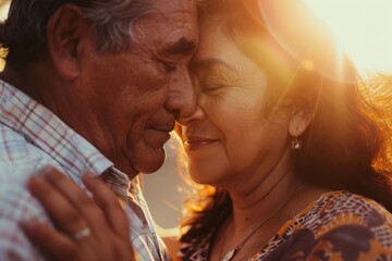 Portrait of a tender latino couple in their 50s expressing their feelings